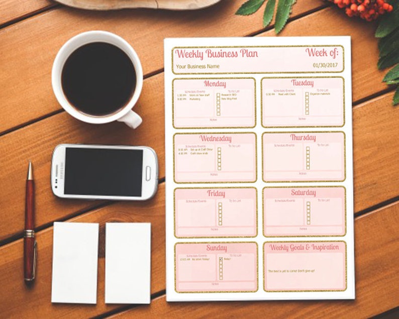 Printable Editable Weekly Business Plan Small Business | Etsy