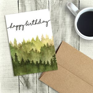 Printable Birthday Card for Him, Happy Birthday, Watercolor Forest, PDF Instant Download, 5x7 Greeting Card, Dad, Brother, Husband, Grandpa