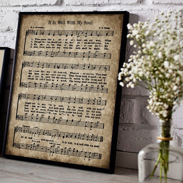 It Is Well With My Soul Print, Printable Vintage Sheet Music, Instant Download, Aged Antique Hymn, Inspirational Quote, Scrapbook Collage