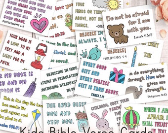 Cartes de versets bibliques pour enfants, imprimables 3 x 4 po, téléchargement immédiat, 18 notes sur les Écritures, feuille de collage, cartes de boîte à lunch, étiquettes chrétiennes, mémorisation