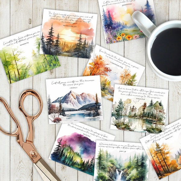 Watercolor Landscape Bible Verse Cards: Printable Faith Tags (Digital Download)