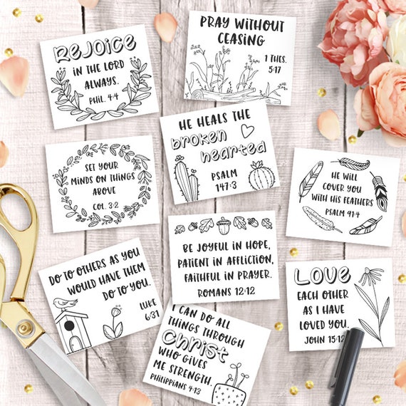 Printable Scripture Cards - Bible Verse Coloring, Instant Download, Blank Prayer Notes, Encouragement Notes, Prayer Journaling, Bookmarks