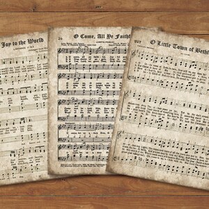 Vintage Christmas Carols, Zestaw 3, NATYCHMIASTOWE POBIERANIE, Nuty Hymn, Stary antyczny grunge, Do druku, Papier do scrapbookingu, Kolaż, Rzemiosło