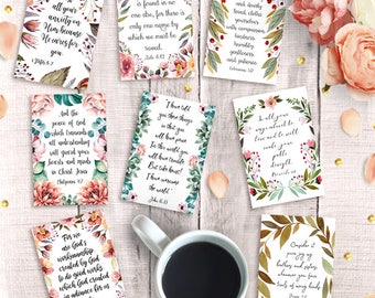 Afdrukbare schriftkaarten, set van 9, direct downloaden, 4 x 6 afdrukken, briefkaart bijbelvers, wenskaart, wenskaart, inspirerend kunstdagboek, bladwijzers