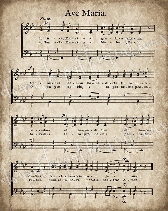 Ave Maria Vintage Hymn Print Printable Sheet Music Instant Etsy