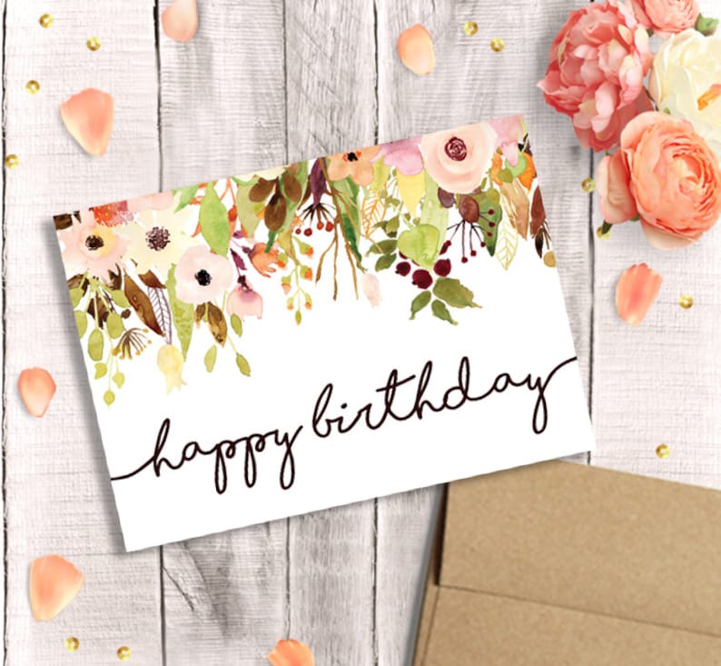 Birthday Card for Her - Printable, Delighted Birthday, Watercolor Floral, Prompt Down load, 5x7 Greeting Card, Mom, Sister, Spouse, Grandma picture relating to Printable Happy Birthday Images named Birthday Card for Her - Printable, Pleased Birthday, Watercolor Floral, Immediate Down load, 5x7 Greeting Card, Mom, Sister, Spouse, Grandma