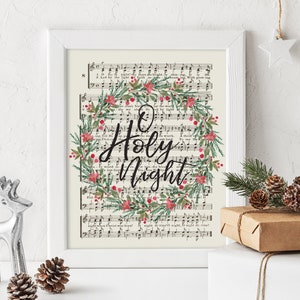 O Holy Night Hymn Art, druckbare Noten, Sofortiger Download, Gesangbuchdruck, Weihnachtsdekoration, Aquarell Blumenschrift, christliches Zitat