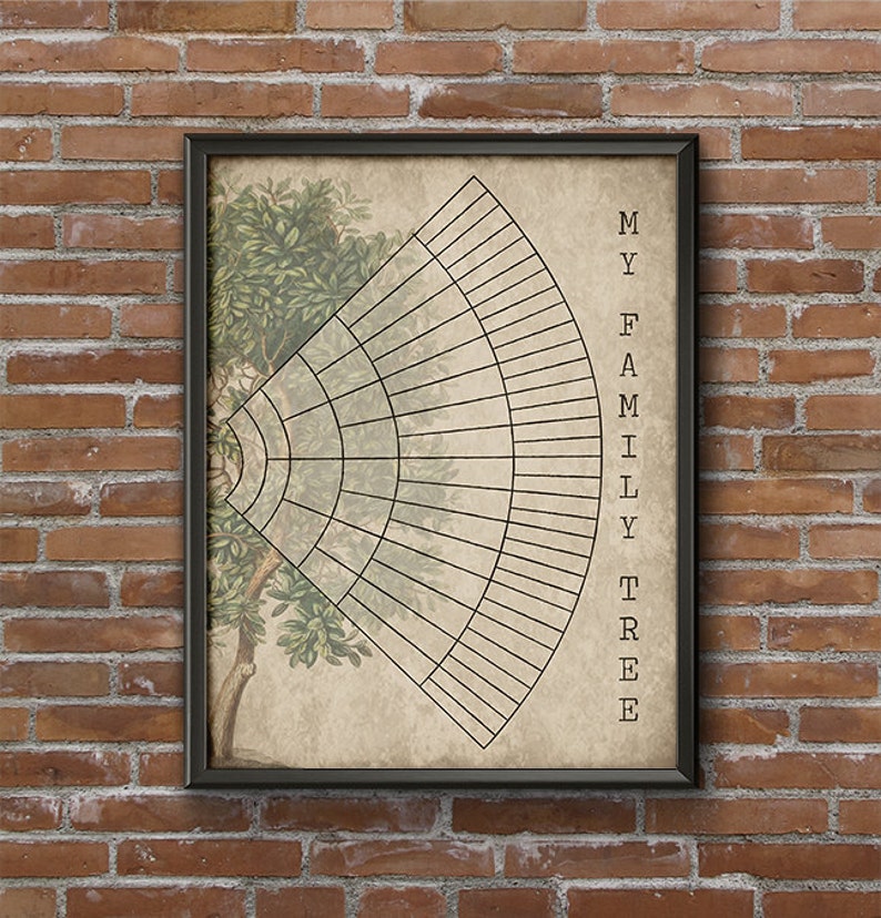 Gráfico de fans del árbol genealógico de 6 generaciones Descarga instantánea Imprimible, Arte de pared vintage, Ascendencia, Genealogía, Regalo de bricolaje, Plantilla en blanco, pedigrí imagen 3