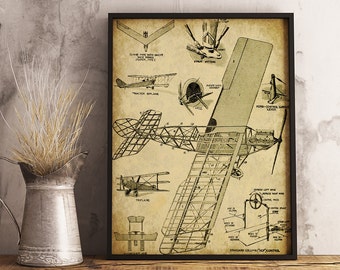 Vintage Airplane Print - INSTANT DOWNLOAD - Boys Room Printable, Wall Decor, Antique Aircraft Diagram, Aviation Art, plane blueprint