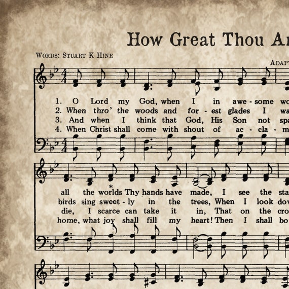 How Great Thou Art Print, Printable Vintage Sheet Music, Instant Download,  Aged Antique Hymn, Inspirational Quote, Farm House Decor, Old Art -   Israel