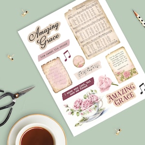 Amazing Grace Bible Journal Kit, direct downloaden, pagina voor bijbeljournaling, vintage hymne, sjabloon gebedsdagboek, ongewenste dagboek
