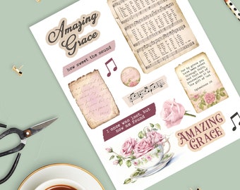 Kit per diario biblico Amazing Grace, download immediato, pagina per diario biblico, inno vintage, modello per diario di preghiera, junk journal