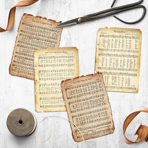Afdrukbare kaarten met gescheurde hymne, direct downloaden, vintage hangtags, gebedsdagboek, collageblad, bijbeljournaal, pagina's met gezangboek, ansichtkaarten