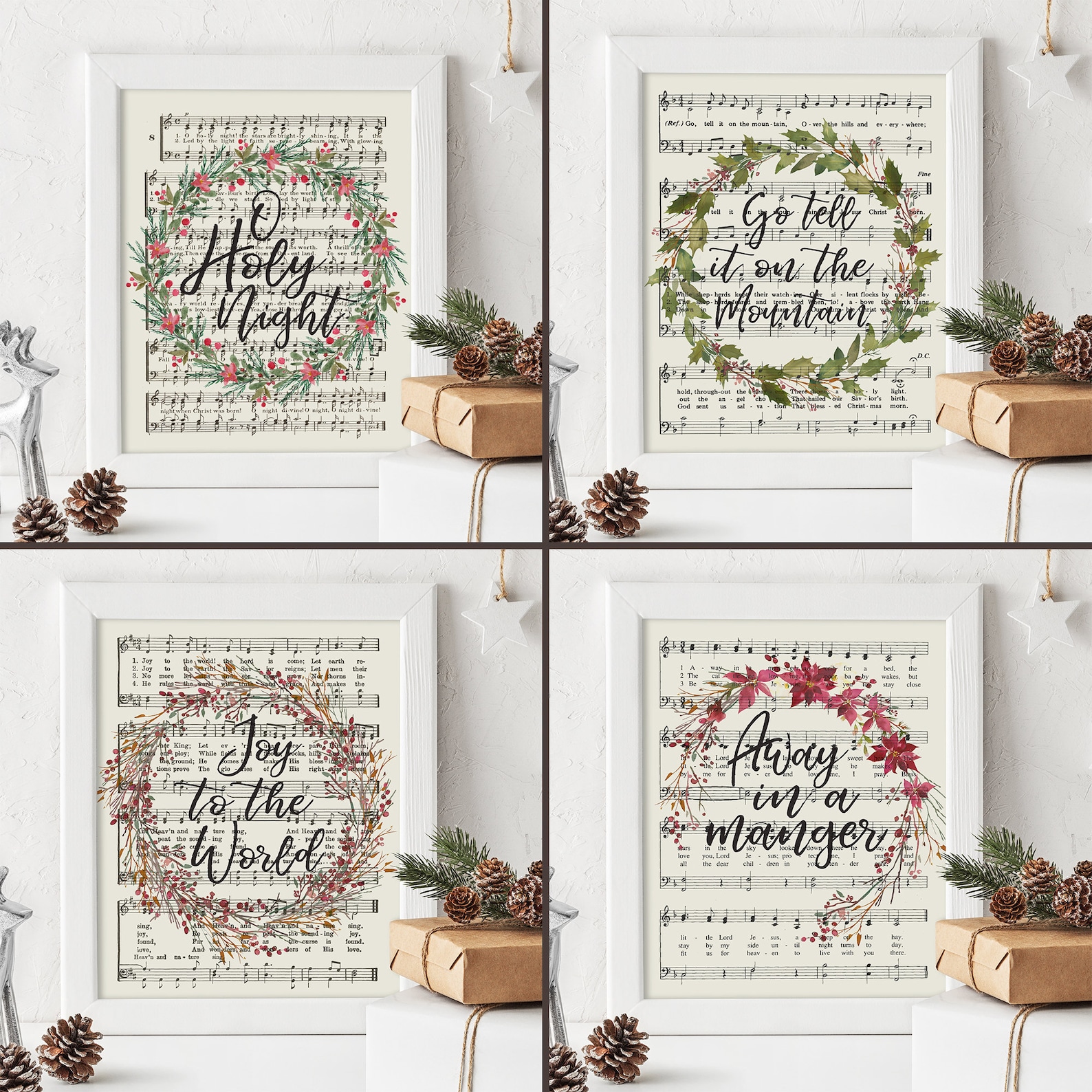 Christmas Hymn Print Set of 4 Printable Sheet Music O Holy Etsy