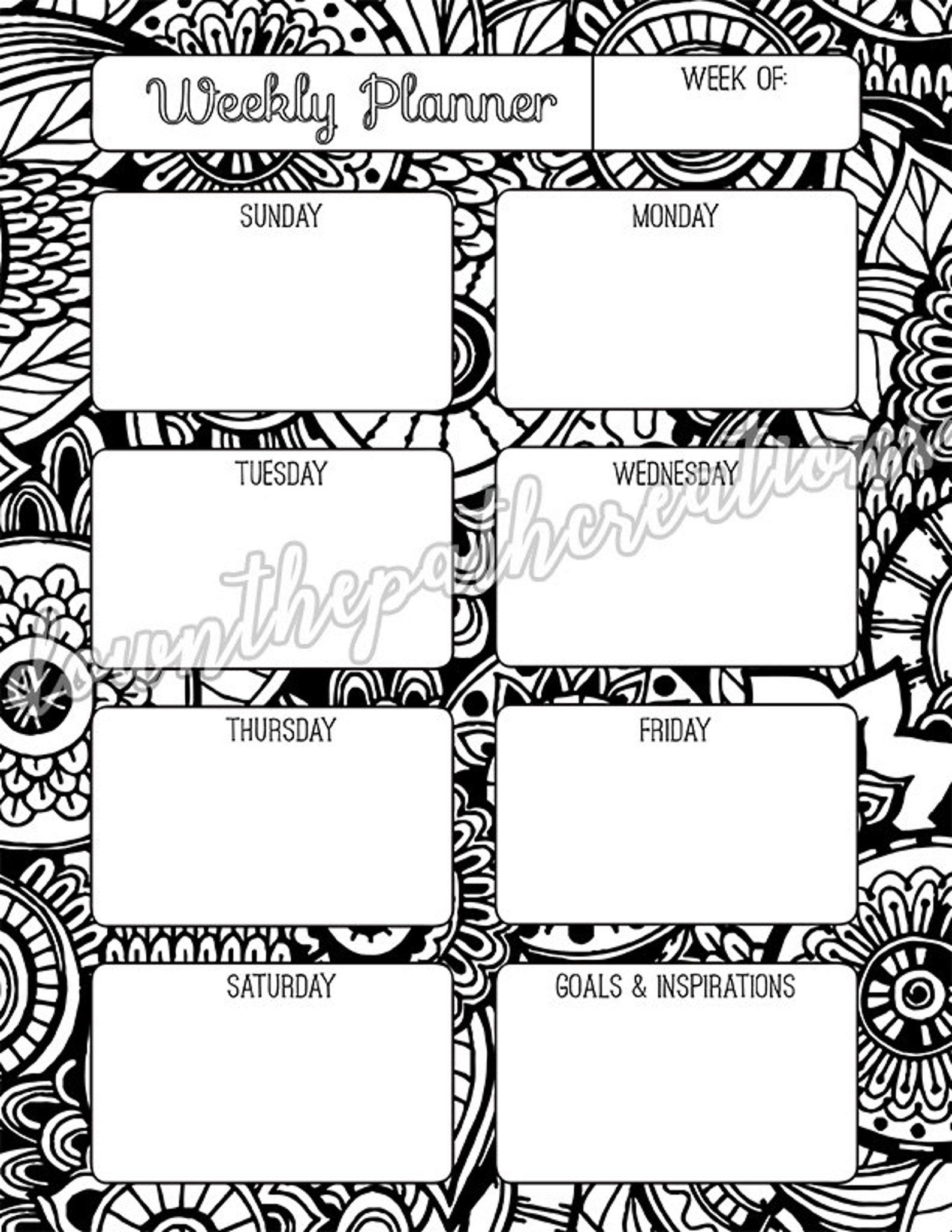 Adult Coloring Weekly Planner Printable Pages Instant | Etsy
