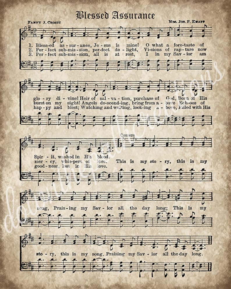 Blessed Assurance Print, Printable Vintage Sheet Music, Instant Download, Antique Hymn, Inspirational, Scrapbook Collage, Christian Art image 2