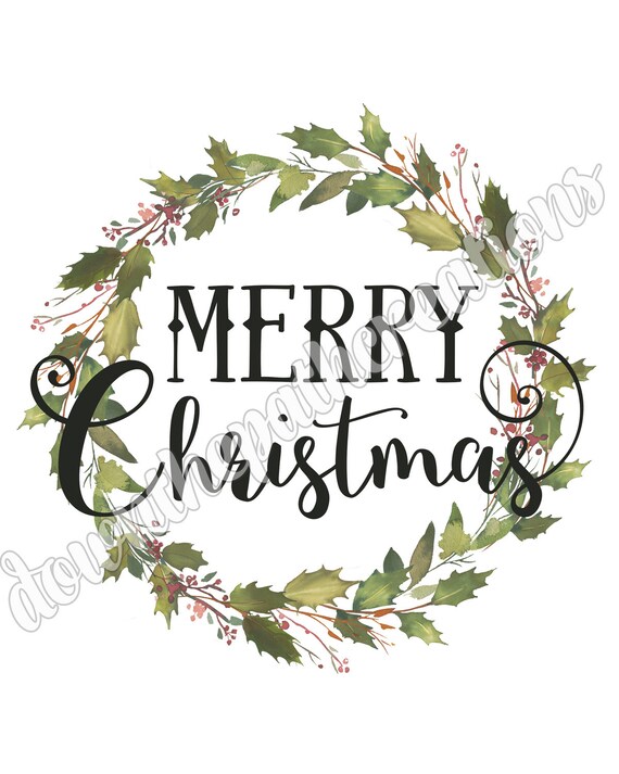 Christmas Wreath Print Merry Christmas Printable INSTANT
