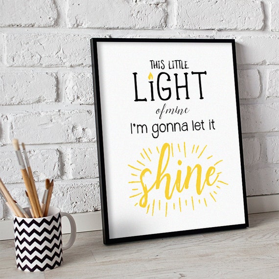This Little Light of Mine I'm Gonna Let it Shine, INSTANT DOWNLOAD Kids Room Print, Nursery Decor, Printable Wall Art, Yellow Baby Shower