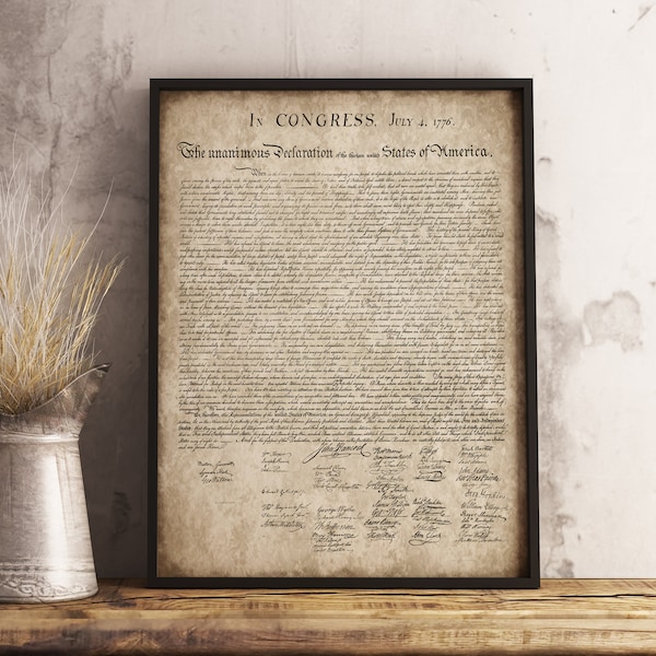 Declaration of Independence Print, Vintage American Printable, Instant Download, Antique USA Wall Art, July 4th Decor, Independence Day Sign