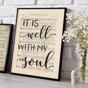 Hand Lettered, It Is Well With My Soul Print, Printable Vintage Sheet Music, Instant Download, Aged Antique Hymn, Farmhouse Decor, Wall Art