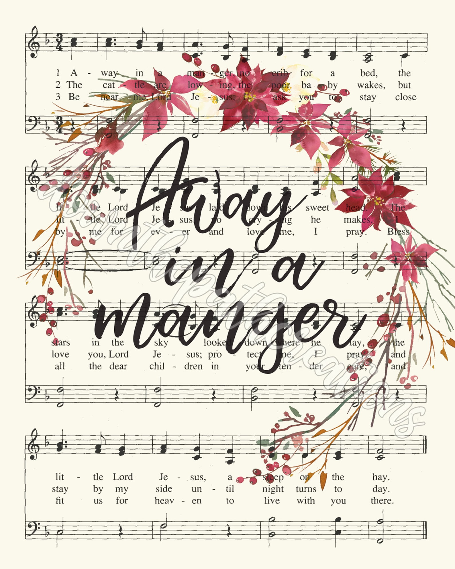 Christmas Hymn Print Set of 4 Printable Sheet Music O Holy - Etsy