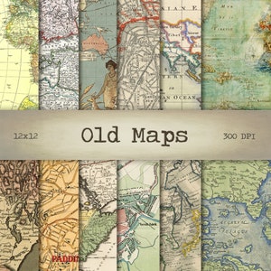 Papel digital con mapas antiguos, 12 x 12, descarga instantánea, fondo de globo, gráficos antiguos imprimibles, textura vintage, papel para álbumes de recortes, hoja de collage