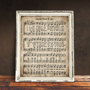 Impresión de &quot;Jesús lo pagó todo&quot;, partitura vintage imprimible, descarga instantánea, himno antiguo, cita inspiradora, página de regalo del himnario de Pascua