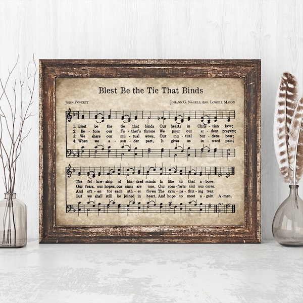 Blest Be the Tie That Binds Print, Printable Vintage Sheet Music, Instant Download, Antique Hymn, Hymnal Page, Gallery Wall Art, Farm House