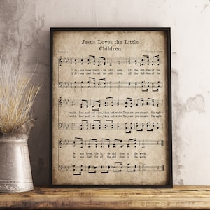 Jesus Loves the Little Children, Printable Vintage Hymn, Sheet Music Print, Instant Download, Christian Nursery Art, Song Decor, Kids Room