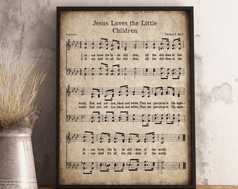 Jesus Loves the Little Children, Printable Vintage Hymn, Sheet Music Print, Instant Download, Christian Nursery Art, Song Decor, Kids Room