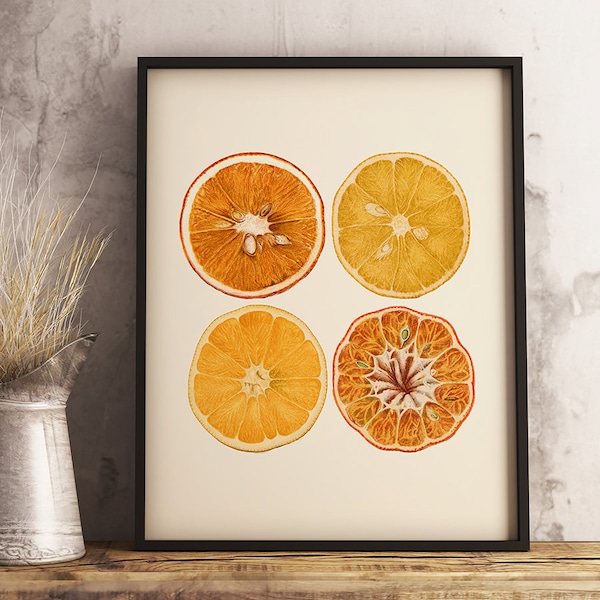 Orange Citrus Art Print, Printable Vintage Illustration, Instant Download, Antique Botanical Fruit, Kitchen Wall Art, Farmhouse Decor