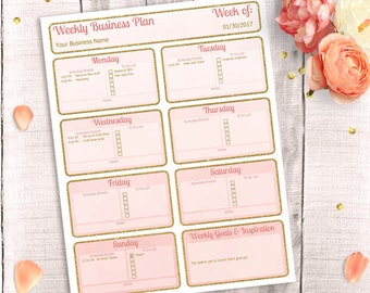 Plan de negocios semanal imprimible y editable, para pequeñas empresas, descarga instantánea, planificador de escritorio imprimible, inserción de página, tienda Etsy, lista de tareas pendientes