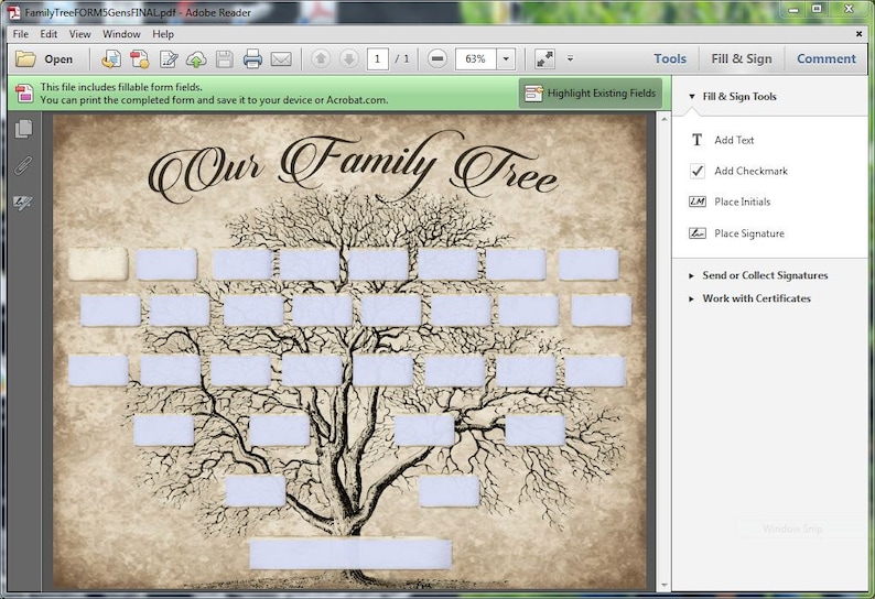 Custom Family Tree Printable 5 Generation Template, INSTANT DOWNLOAD, Editable Fillable PDF Form, Genealogy Print, Ancestry Chart, Vintage image 3