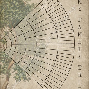 6 Generation Family Tree Fan Chart Instant Download Printable, Vintage Wall Art, Ancestry, Genealogy, DIY Gift, Blank Template, pedigree image 2