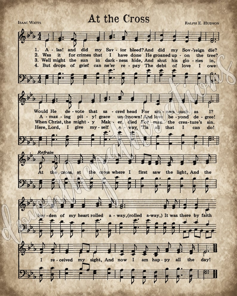At the Cross Print Hymn Printable Vintage Sheet Music | Etsy