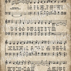 O Holy Night Vintage Hymn Print, Set of 2, INSTANT DOWNLOAD, Aged Antique Sheet Music, Printable ...