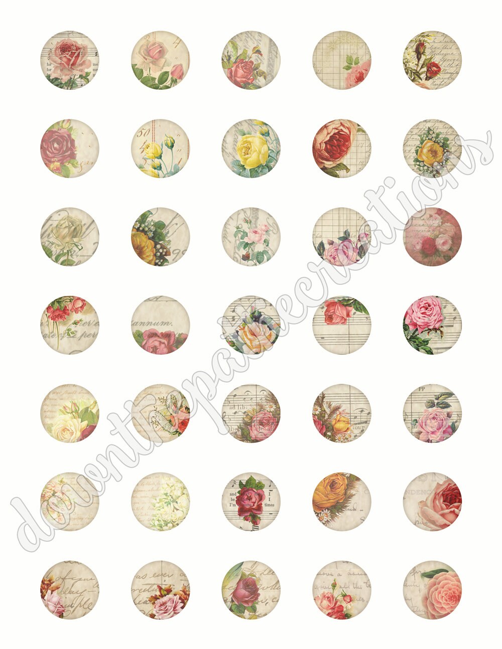 Round Sticker Rose Vintage Rose Circle Stickers: Printable Cabochon Art (digital Download ...