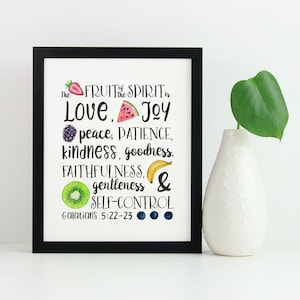 Fruit of the Spirit Printable, Scripture Wall Art, Galatians 5:22-23 Print, Fruit of the Spirit Typography, Bible Verse Decor, Kids Room