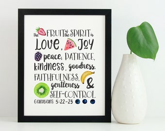 Fruit of the Spirit Printable, Scripture Wall Art, Galatians 5:22-23 Print, Fruit of the Spirit Typography, Bible Verse Decor, Kids Room