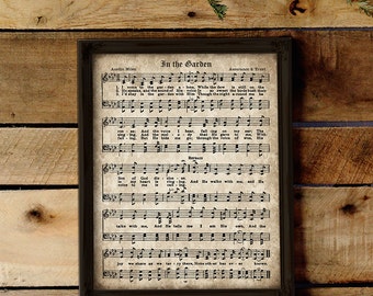 Hymnal Page, In the Garden, Printable Vintage Sheet Music, Instant Download, Aged Antique Hymn, Christian Wall art, Church Decor