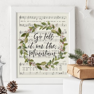 Los geht&#39;s auf dem Berg Hymne Art, druckbare Noten, sofortiger Download, Gesangbuchdruck, Weihnachtsdekoration, Aquarellkranz, Song Art