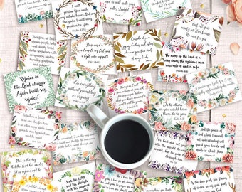 45 afdrukbare kaarten met bijbelvers, 3 x 2,5 inch, direct downloaden, inspirerende schrifthangtags, collageblad Art Journal, bijbeljournaling