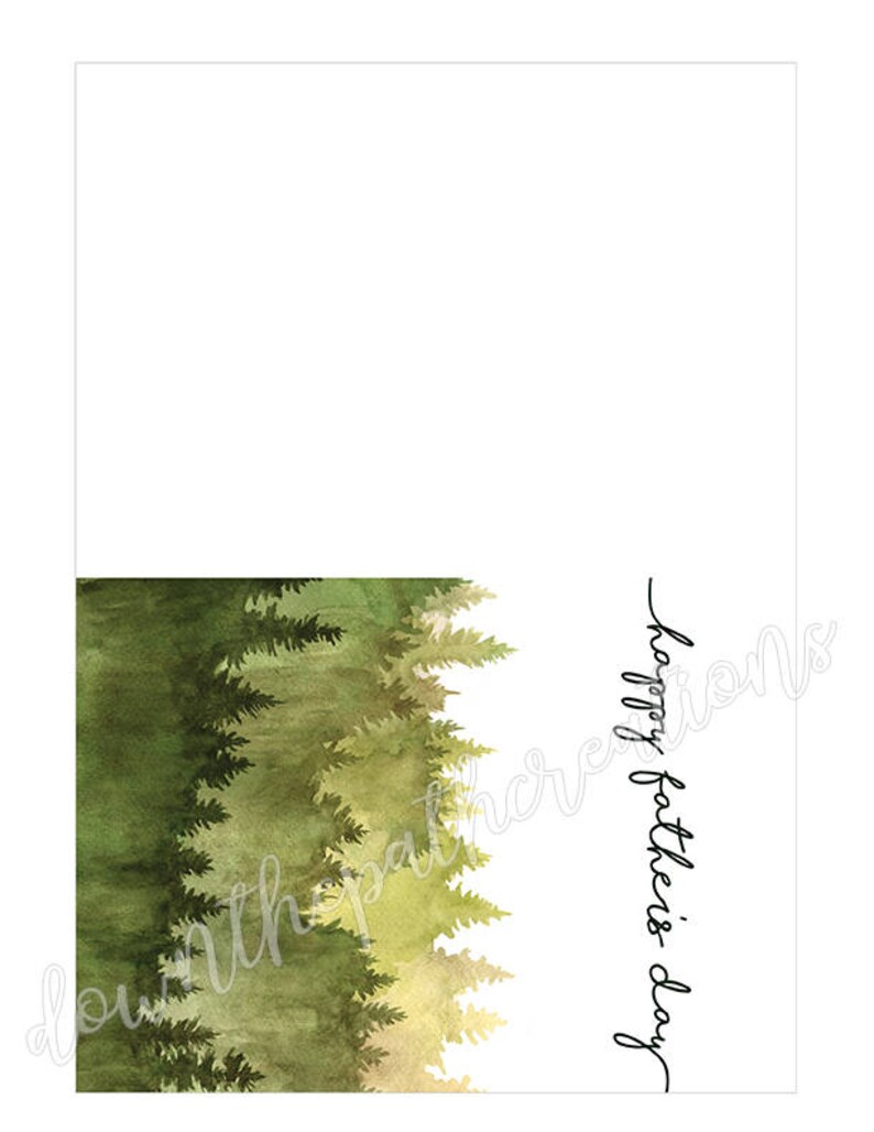 Happy Father's Day Card, Digital Printable, Watercolor Forest, PDF Instant Download, 5x7 Greeting, Dad, Brother, Husband, Son, Grandpa image 2