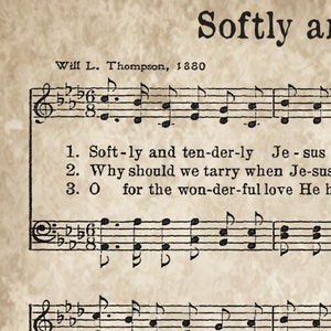 Softly and Tenderly Printable, Vintage Sheet Music, Instant Download ...