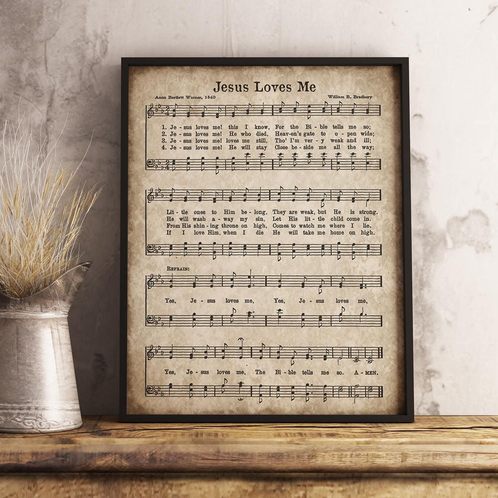 Jesus Loves Me, Printable Vintage Hymn, Sheet Music Print, Instant  Download, Christian Nursery Art, Children's Song Decor, Kids Room 