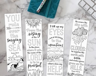 Scripture Bookmark Coloring, Psalms Printable, Instant Download, Journal Color In, Bible Verse Margins, Journaling Collage,  Art Template