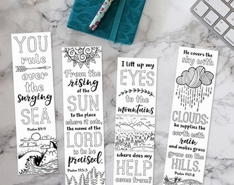 Scripture Bookmark Coloring, Psalms Printable, Instant Download, Journal Color In, Bible Verse Margins, Journaling Collage,  Art Template