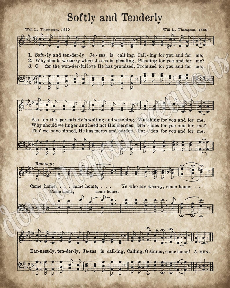 Softly and Tenderly Printable Vintage Sheet Music Instant - Etsy