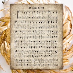 O Holy Night, Printable Christmas Hymn, Vintage Carol, Instant Download, Aged Antique Sheet Music, Farmhouse Decor, Hymnal Page Print