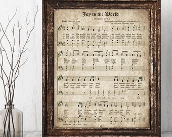 Joy to the World, Printable Christmas Hymn, Vintage Carol, Instant Download, Aged Antique Sheet Music,  Farmhouse Decor, Hymnal Page Print